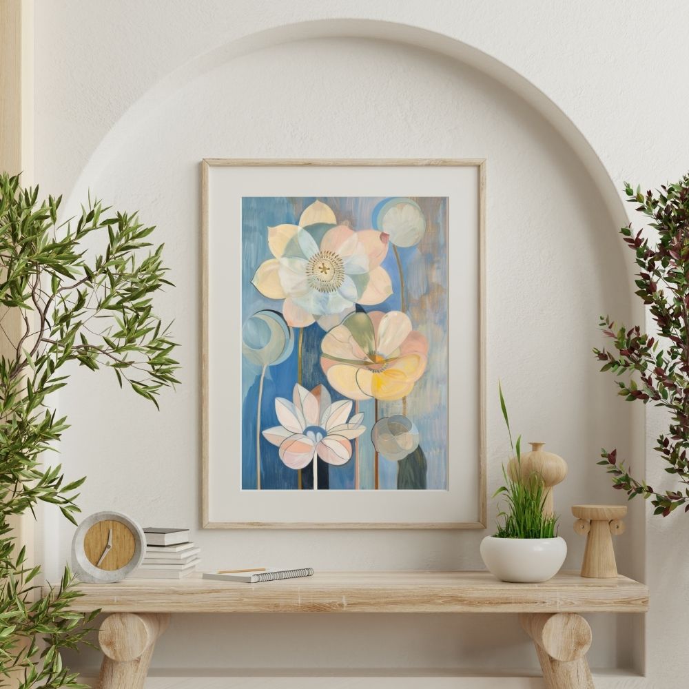 Twilight Garden Art Print – Pastel Blue and Blush Pink Florals - Infusion Home