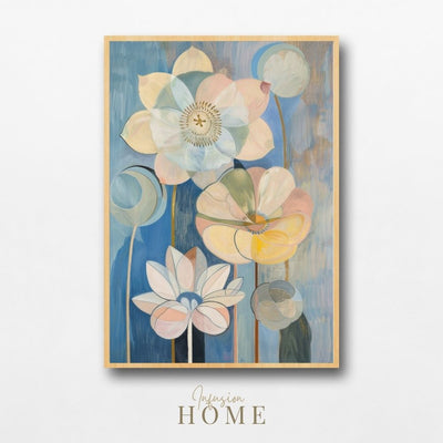 Twilight Garden Art Print – Pastel Blue and Blush Pink Florals - Infusion Home