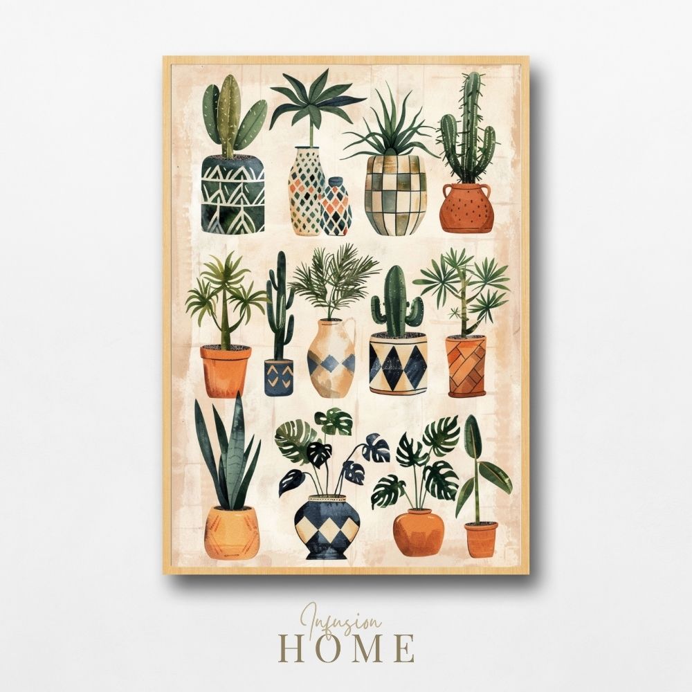 Poster wall art showing 'Urban Oasis – Boho Greenery in Minimalist Style'