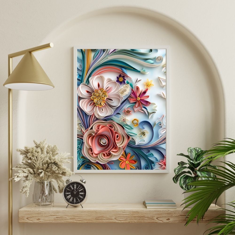 Bright Pastel Paper Cut Floral Wall Art Printable