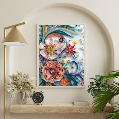Bright Pastel Paper Cut Floral Wall Art Printable