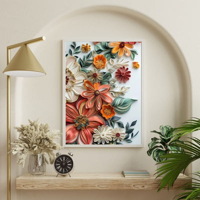 Coral and Peach Paper Cut Floral Art Printable