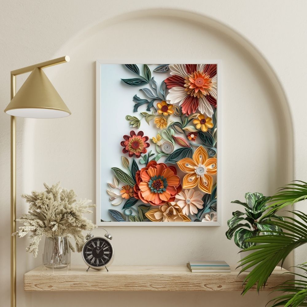 Golden Bloom Paper Cut Floral Wall Art Printable