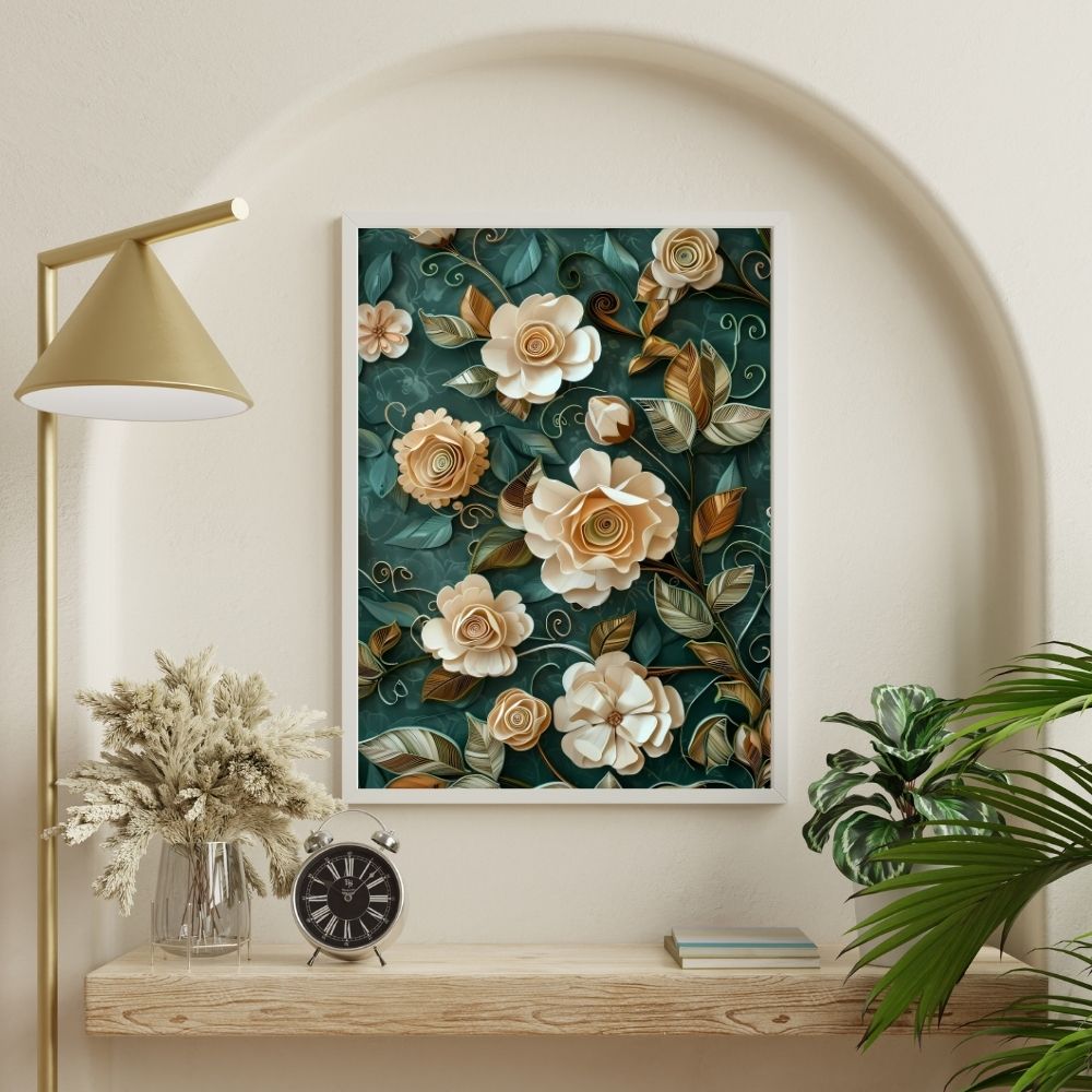 Ivory Rose Paper Cut Botanical Wall Art Printable