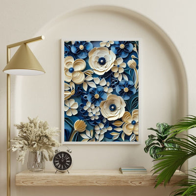 Navy and Cream Paper Cut Flower Art Printable