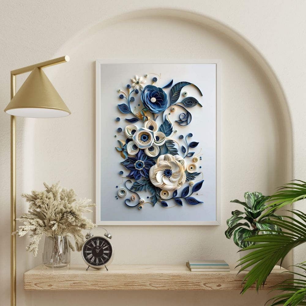 Navy Quilling Paper Cut Floral Art Printable