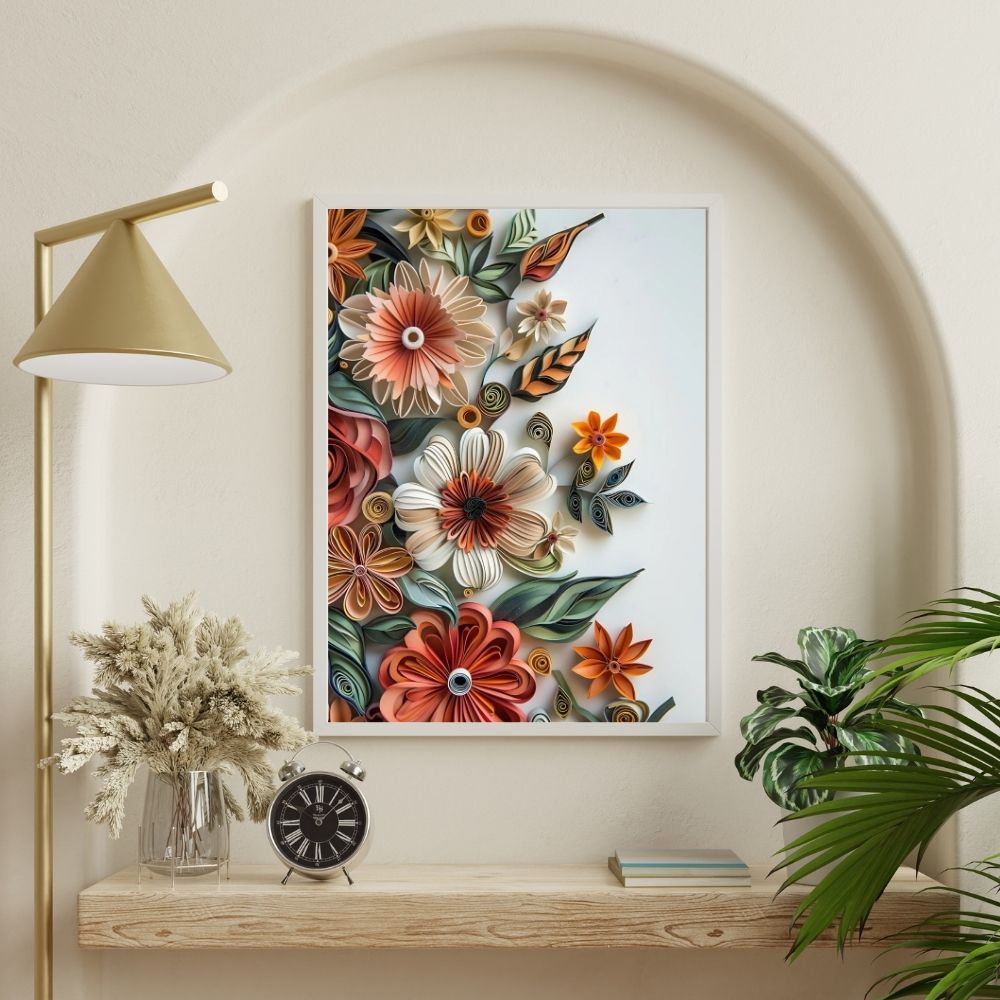 Rust Red and Orange Paper Cut Flower Wall Art Printable