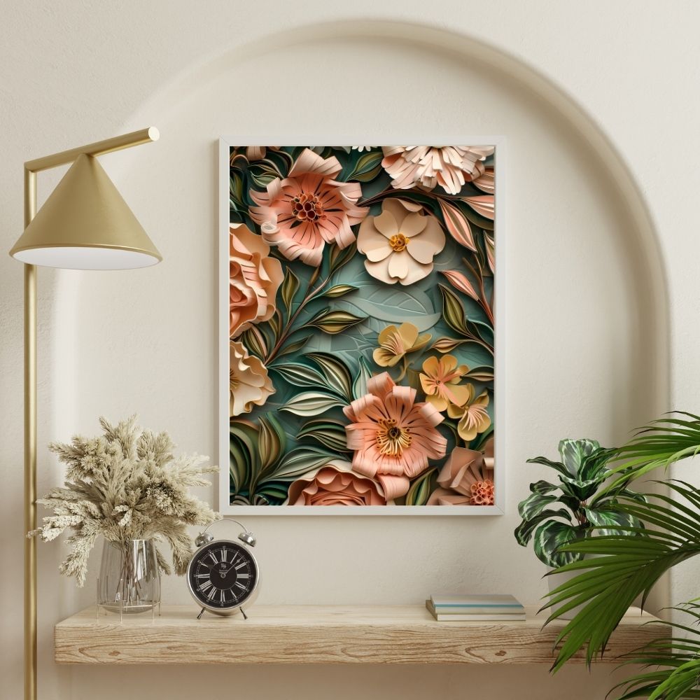 Soft Coral Paper Cut Floral Art Printable