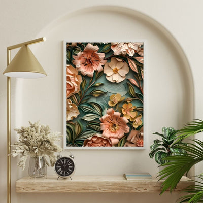 Soft Coral Paper Cut Floral Art Printable