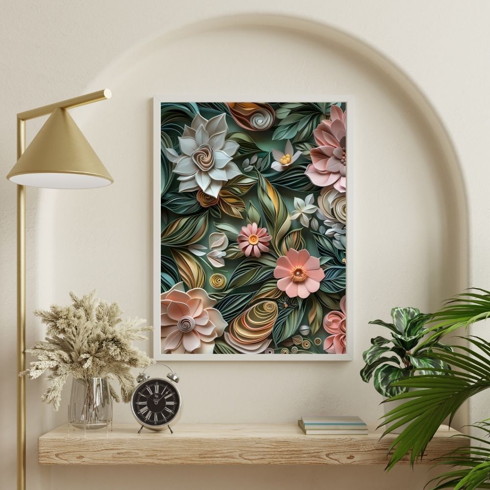 Soft Garden Tones Paper Cut Flower Art Printable