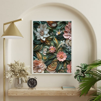 Soft Garden Tones Paper Cut Flower Art Printable