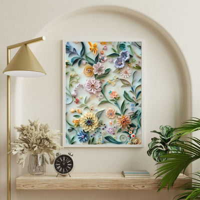 Soft Pastel Paper Cut Floral Art Printable
