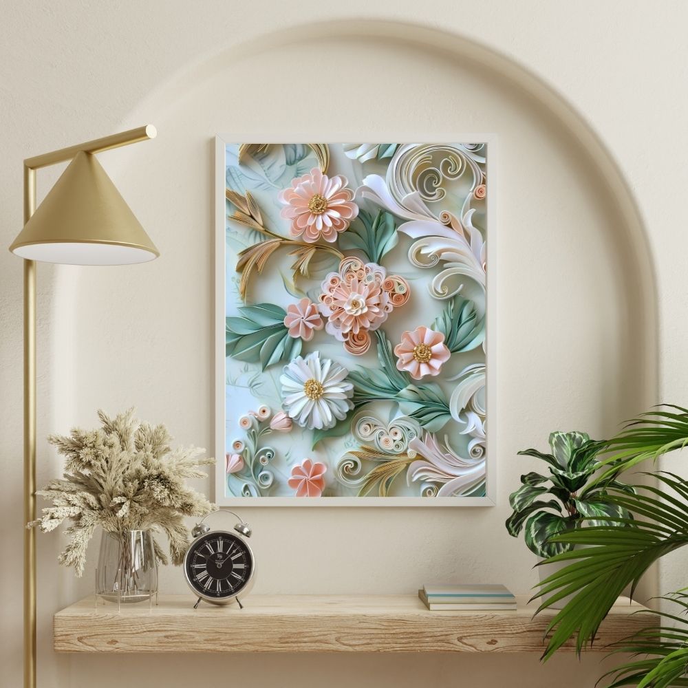 Soft Pink and White Floral Paper Cut Art Printable