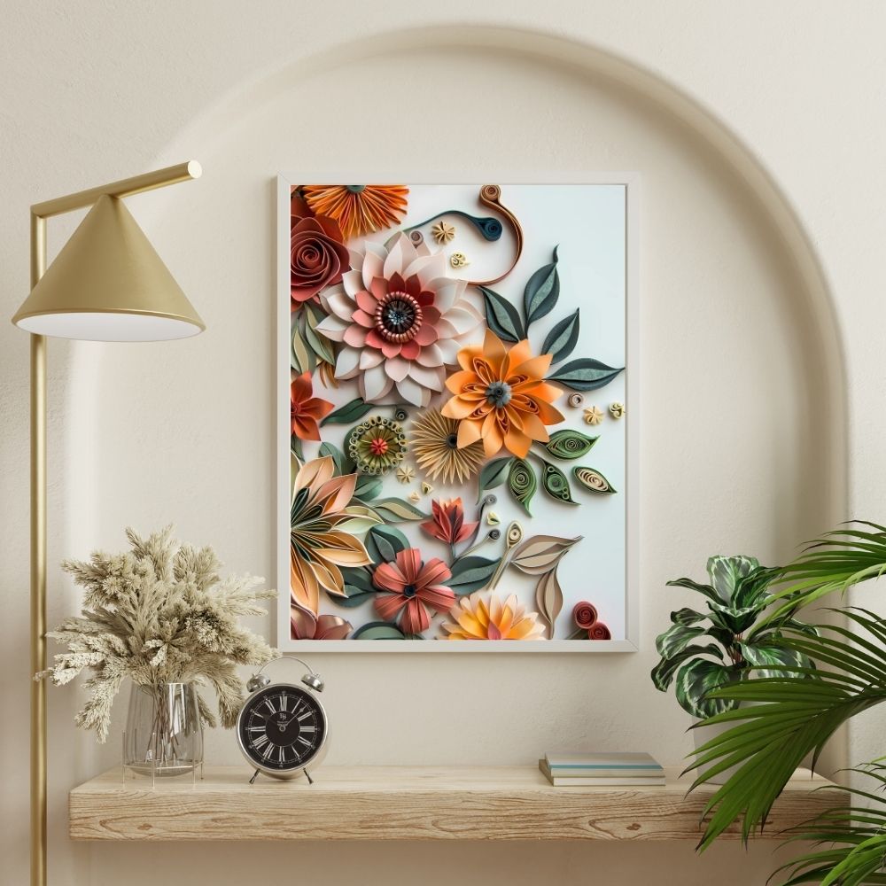 Sunset Bloom Paper Cut Floral Wall Art Printable