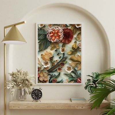Vintage Garden Floral Paper Cut Art Printable