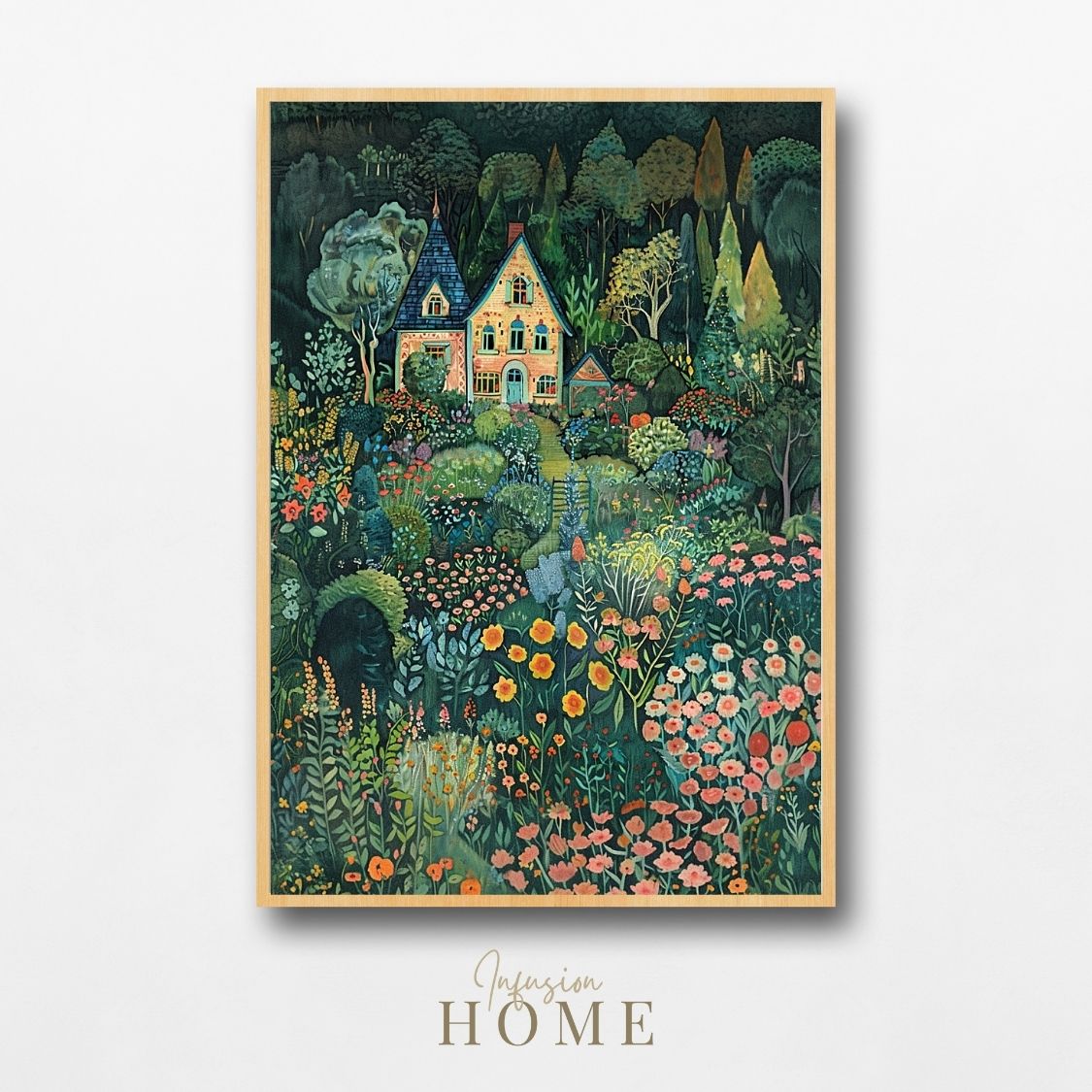 Rustic Garden Escape Cottage Among Lush Blooms Art Printable