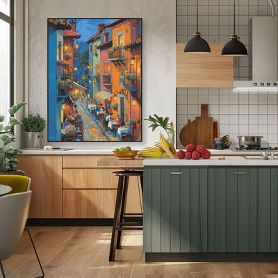 Twilight Cafe Street with Glowing Lanterns Digital Art