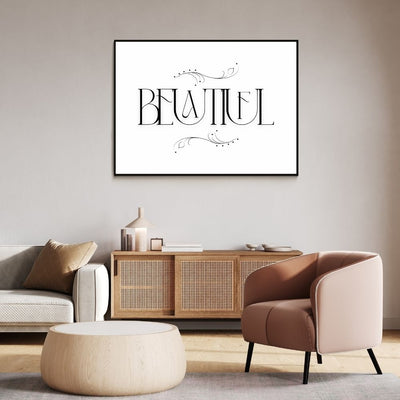 Beautiful – Minimal Elegant Black and White Wall Art Print
