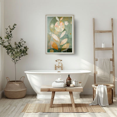 Pink and Neutral Floral Botanical Art in Green and Earth Tones