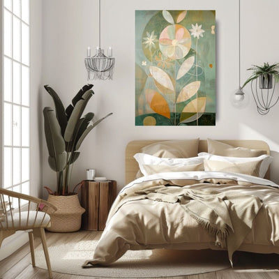 Pink and Neutral Floral Botanical Art in Green and Earth Tones