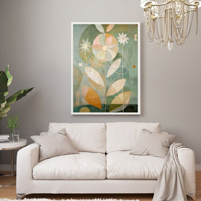 Pink and Neutral Floral Botanical Art in Green and Earth Tones