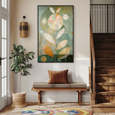 Pink and Neutral Floral Botanical Art in Green and Earth Tones