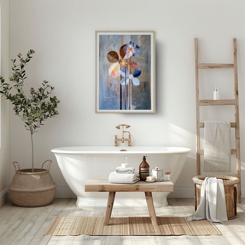 Nordic Bloom Abstract Floral Art in Earthy and Blue Tones