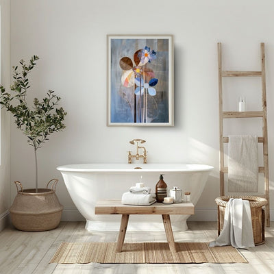 Nordic Bloom Abstract Floral Art in Earthy and Blue Tones