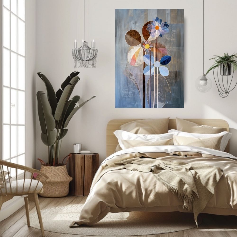Nordic Bloom Abstract Floral Art in Earthy and Blue Tones