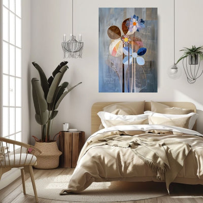 Nordic Bloom Abstract Floral Art in Earthy and Blue Tones