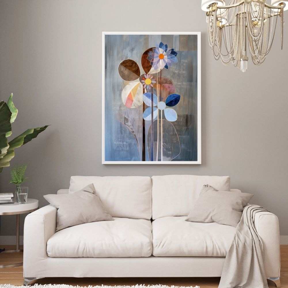 Nordic Bloom Abstract Floral Art in Earthy and Blue Tones