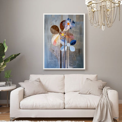 Nordic Bloom Abstract Floral Art in Earthy and Blue Tones