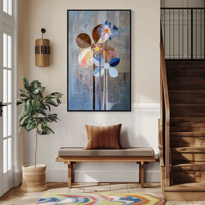 Nordic Bloom Abstract Floral Art in Earthy and Blue Tones