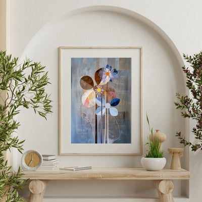 Nordic Bloom Abstract Floral Art in Earthy and Blue Tones