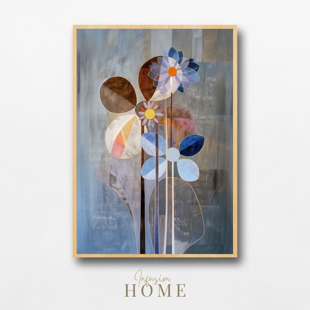 Nordic Bloom Abstract Floral Art in Earthy and Blue Tones