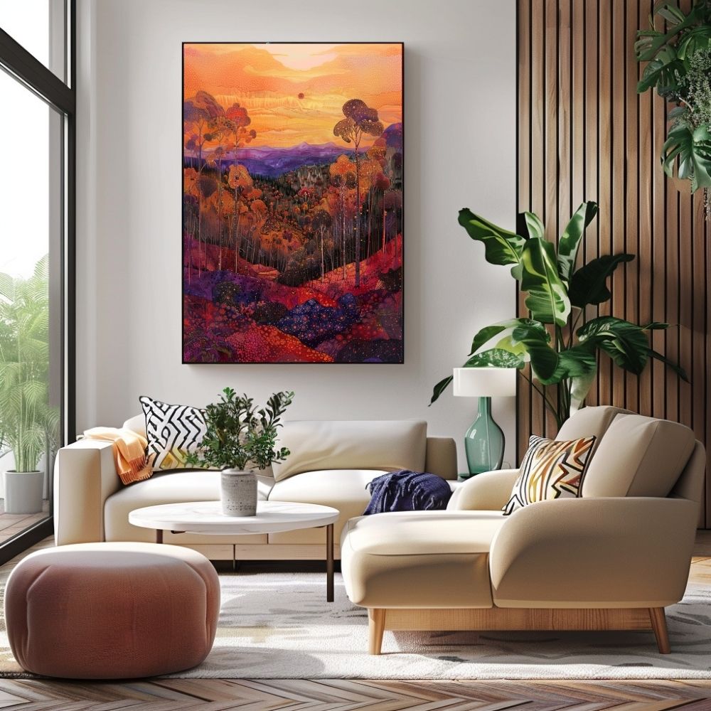 Crimson Skies Over the Autumn Hills Printable Art