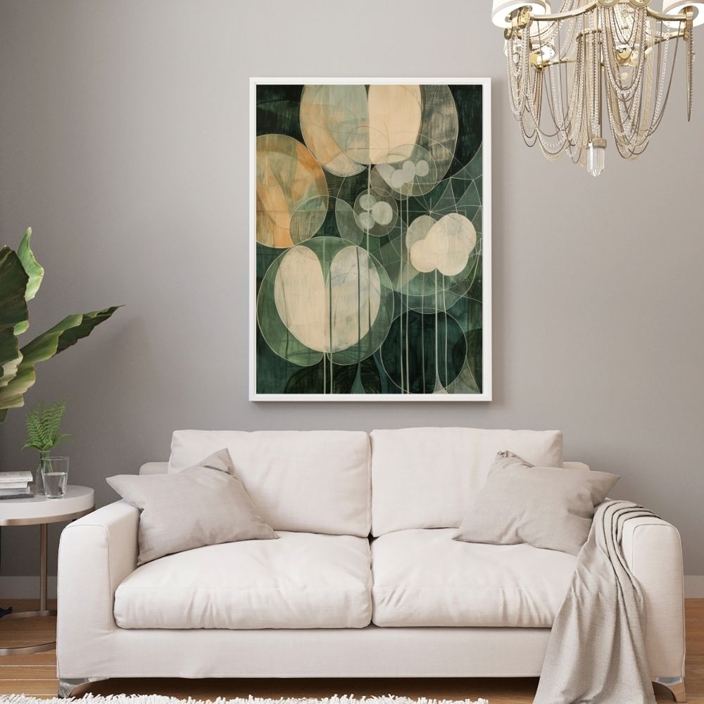 Botanical Shadows Nordic Floral Wall Art in Green and Cream