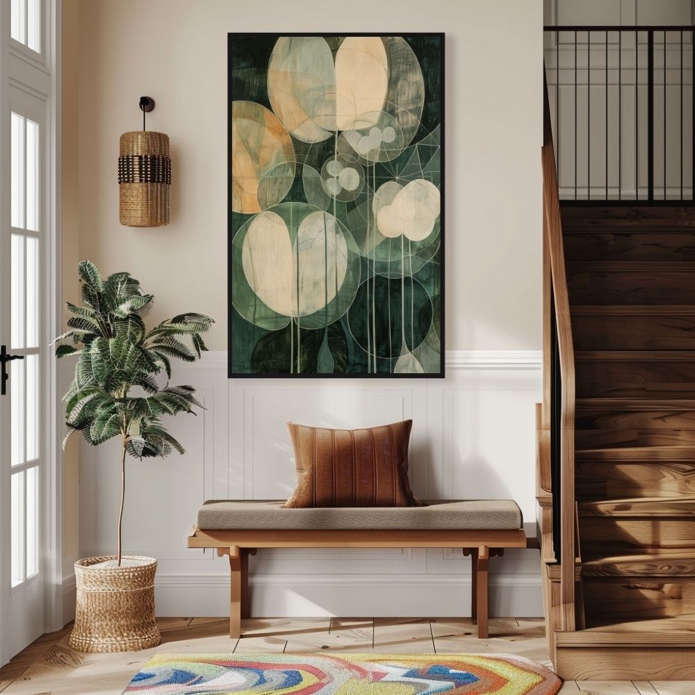 Botanical Shadows Nordic Floral Wall Art in Green and Cream