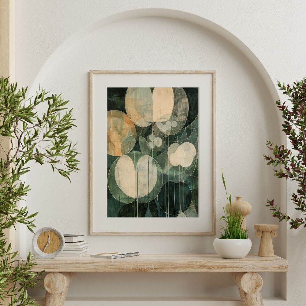 Botanical Shadows Nordic Floral Wall Art in Green and Cream