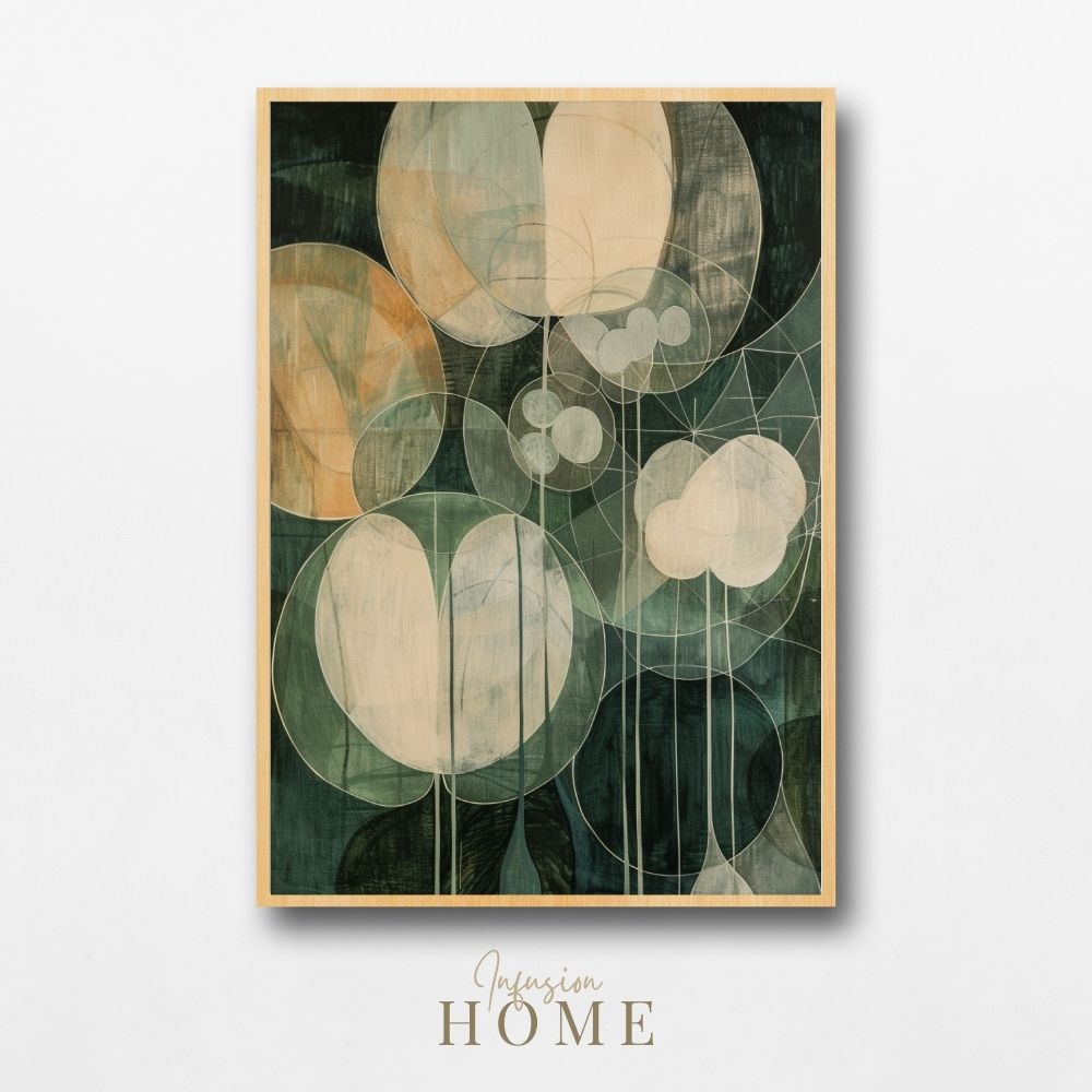 Botanical Shadows Nordic Floral Wall Art in Green and Cream