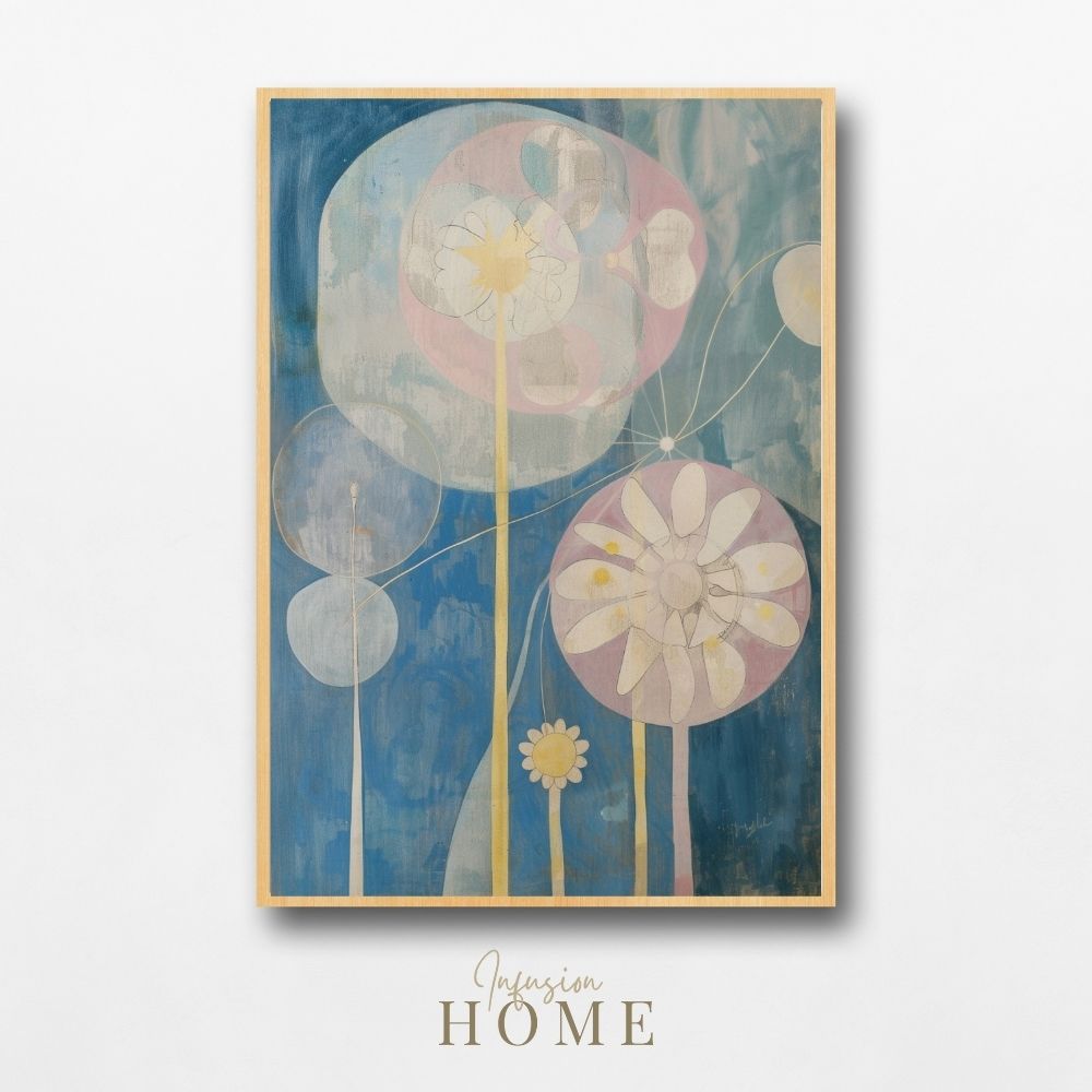 Soft Garden Dance Abstract Florals in Blue and Lilac Tones