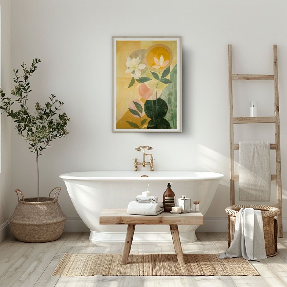 Sunlit Nordic Floral Wall Art in Yellow and Green