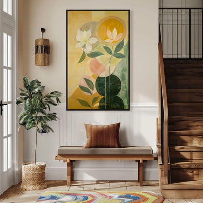 Sunlit Nordic Floral Wall Art in Yellow and Green