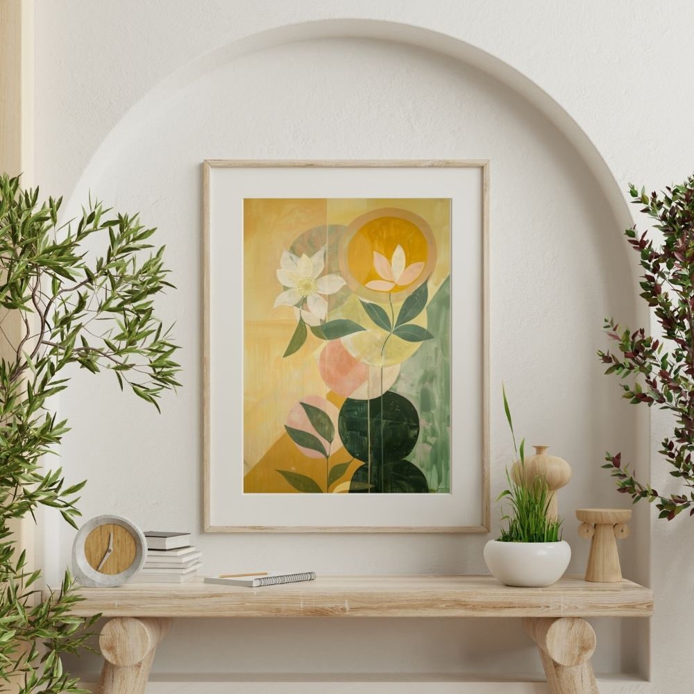 Sunlit Nordic Floral Wall Art in Yellow and Green
