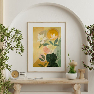 Sunlit Nordic Floral Wall Art in Yellow and Green