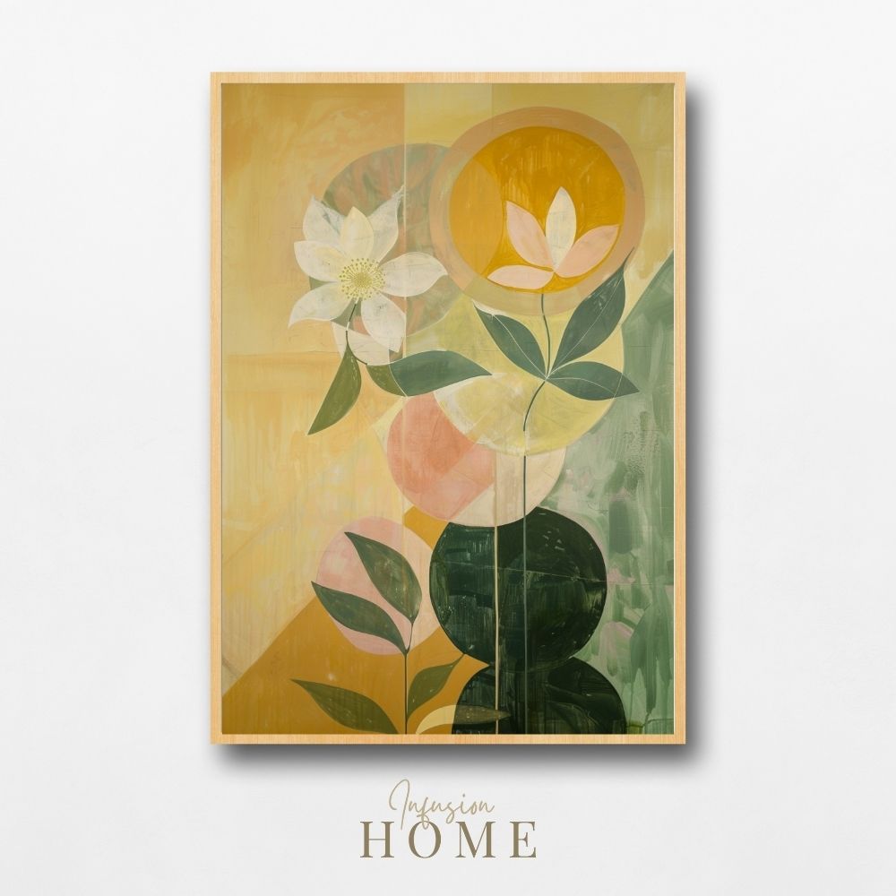 Sunlit Nordic Floral Wall Art in Yellow and Green