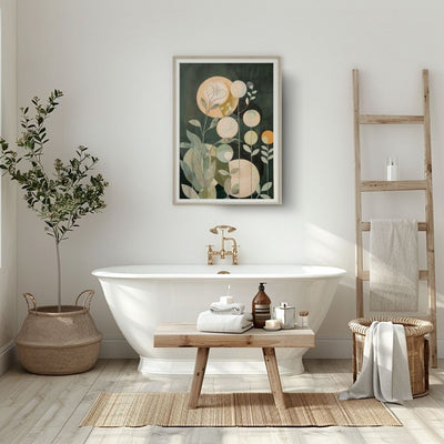 Botanical Nordic Green Floral Art with Soft Circles