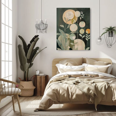 Botanical Nordic Green Floral Art with Soft Circles