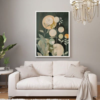 Botanical Nordic Green Floral Art with Soft Circles