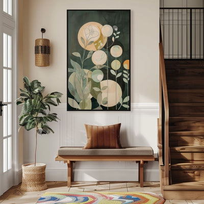 Botanical Nordic Green Floral Art with Soft Circles